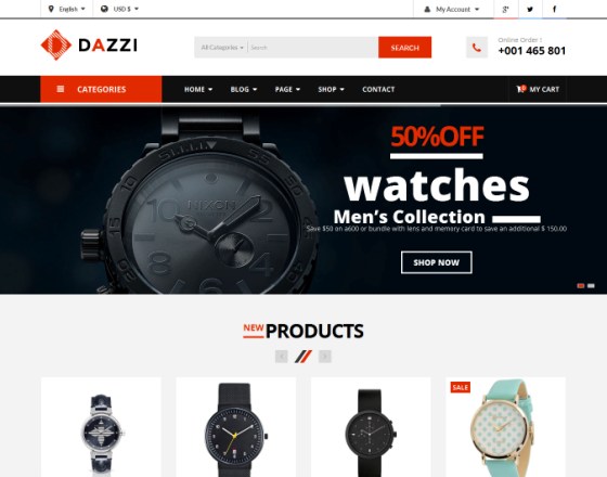 Vina Dazzi - VirtueMart Template for Watches Store