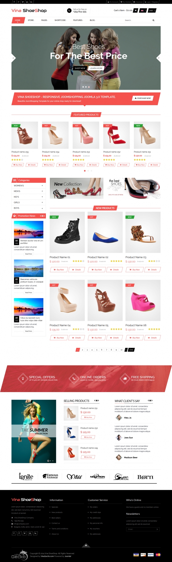 Vina ShoeShop - Responsive Joomla 3.x /JoomShopping Template